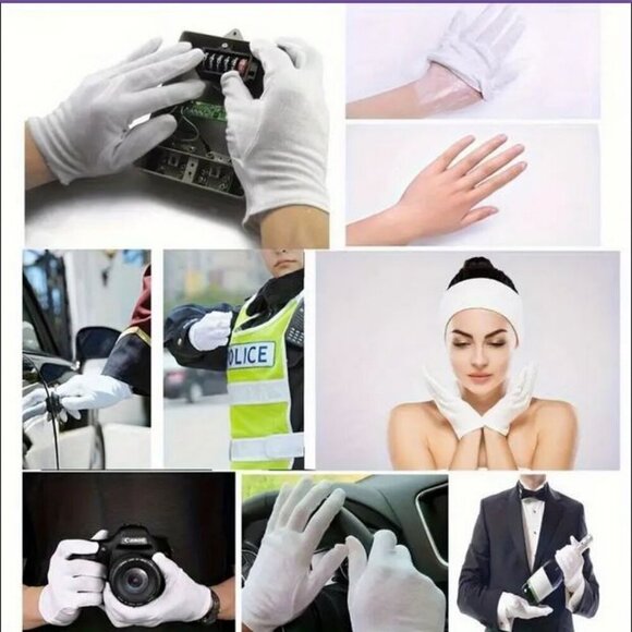 NWT Lot 6 White 100% Cotton Gloves for Eczema Relief Dry Hands Moisturizing, ... - Picture 5 of 13